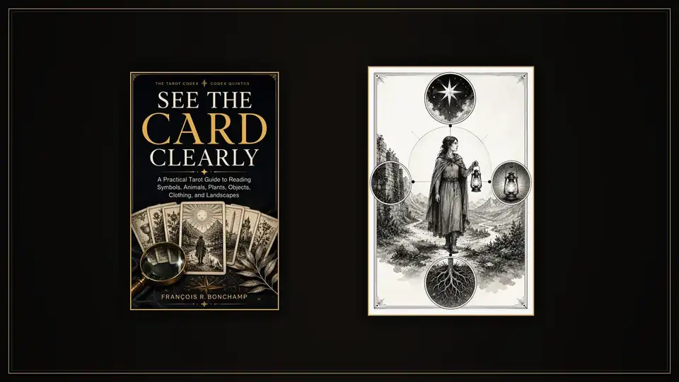 Detailed scholarly archive plate dissecting the symbolic vocabulary of tarot iconography
